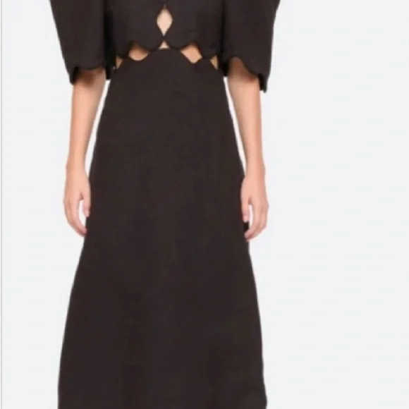 Sea New York NWT Leona Short Sleeve Cut Out Scalloped Midi Dress in Black Size 2 - Picture 2 of 5